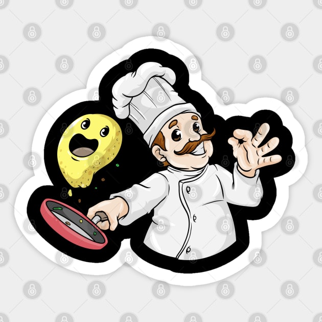 Chef with Chef hat Fried Egg and Pan Sticker by Markus Schnabel